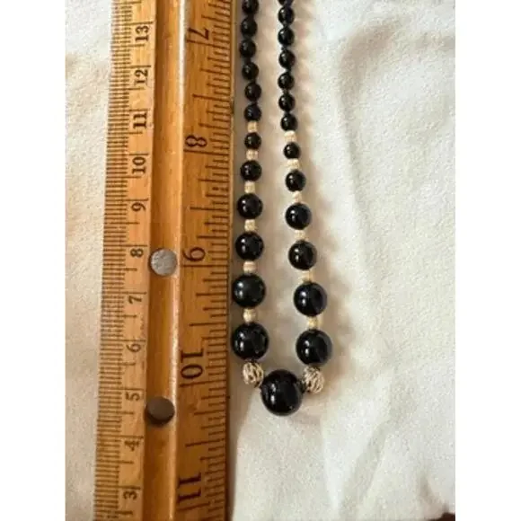 Vintage Black Onyx & 14k Gold Beaded Necklace - Picture 6 of 6